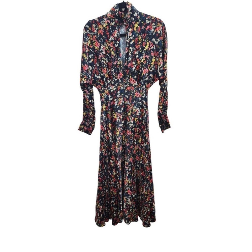 Something Navy Meadow Mock neck Multicolor Floral Long Sleeve Dress Size XS - Picture 6 of 15